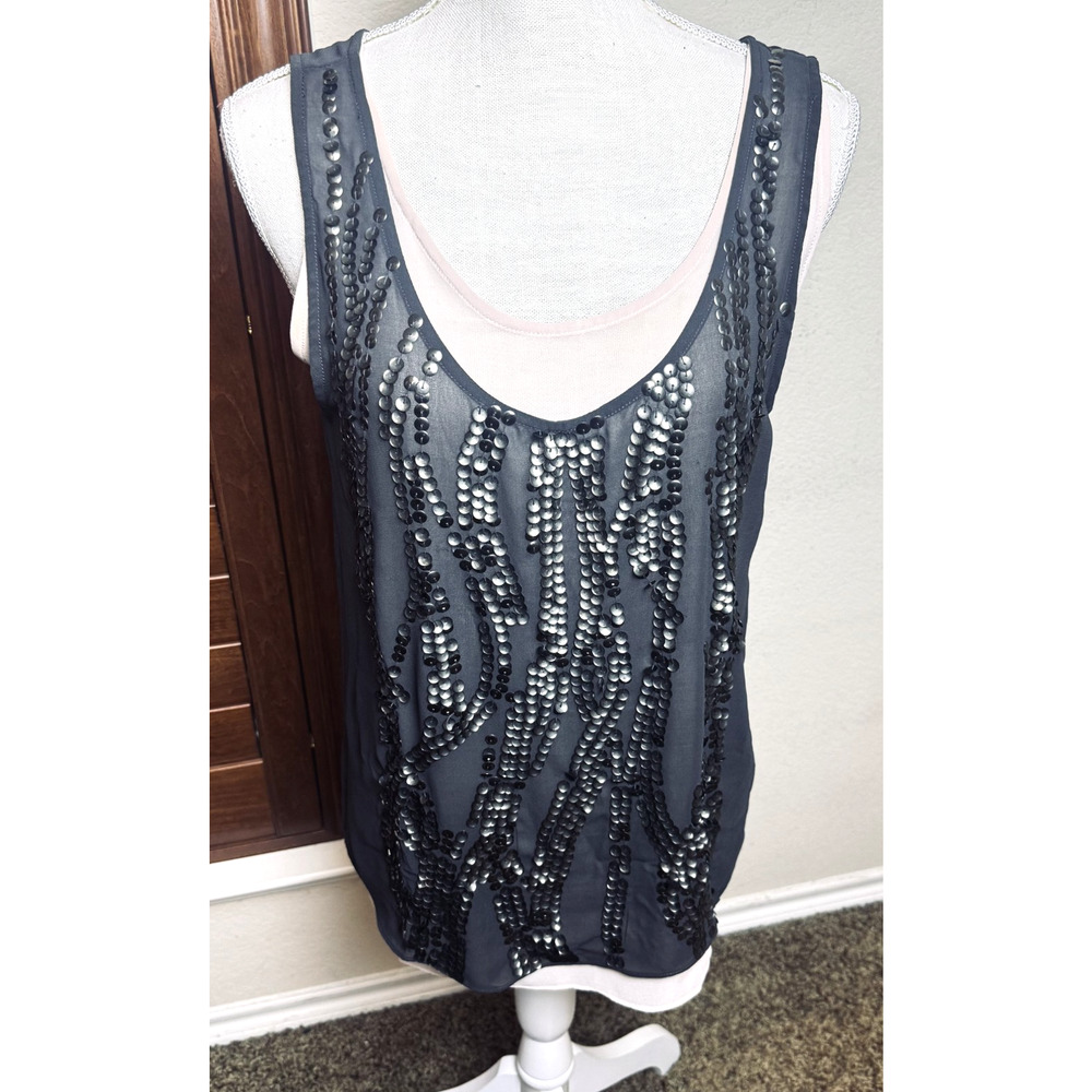 MM Couture Miss Me Black‎ Sleeveless Blouse layered sequined chiffon sz M Party